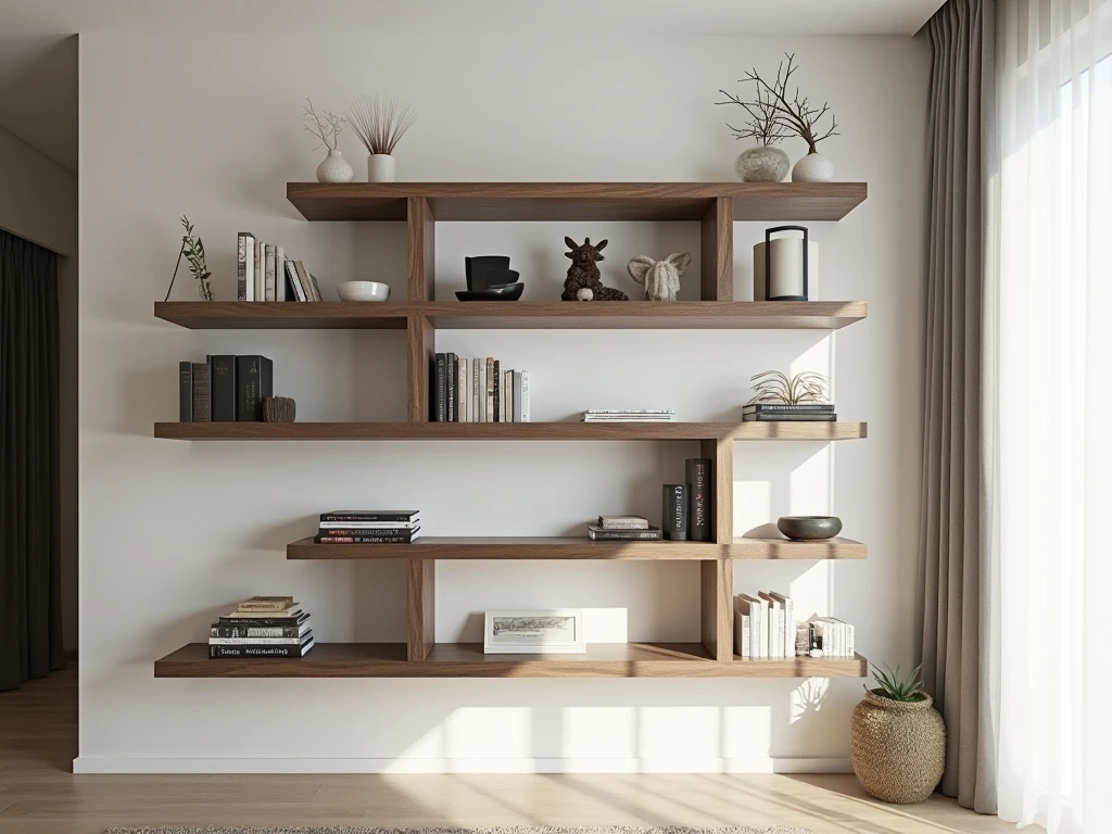 Multiple shelf arrangement in modern home